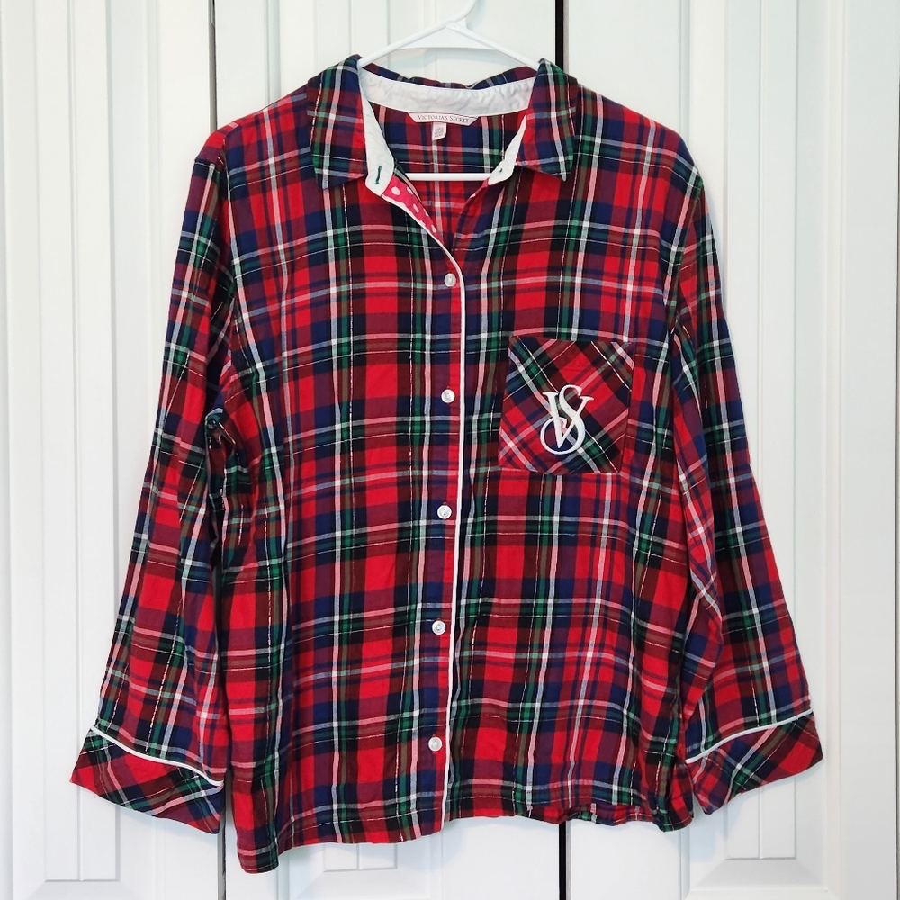Women's Victoria's Secret Red Plaid Button Up Pajama Top Size M